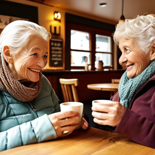 **Image of Seniors enjoying coffee in a cozy café with a relaxed atmosphere. Focus on the warmth and comfort.** (Targeting the core loyal customer base identified)