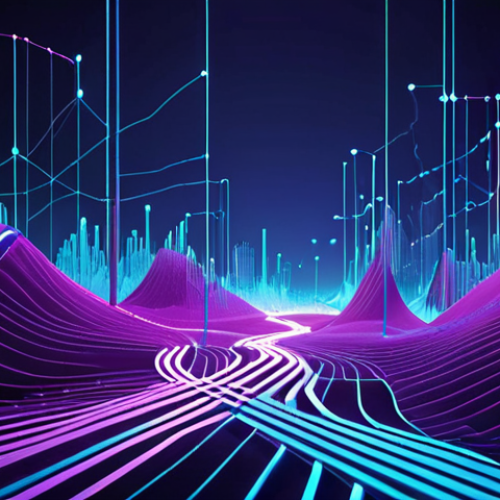 Dynamic and futuristic digital advertising landscape, with glowing data streams, abstract AI interfaces, and interwoven network lines. Emphasize rapid change and real-time optimization. High-tech, sleek design with vibrant energy, symbolizing the evolution of digital marketing. Focus on innovation and data-driven insights. Blue and purple color palette with bright accents.