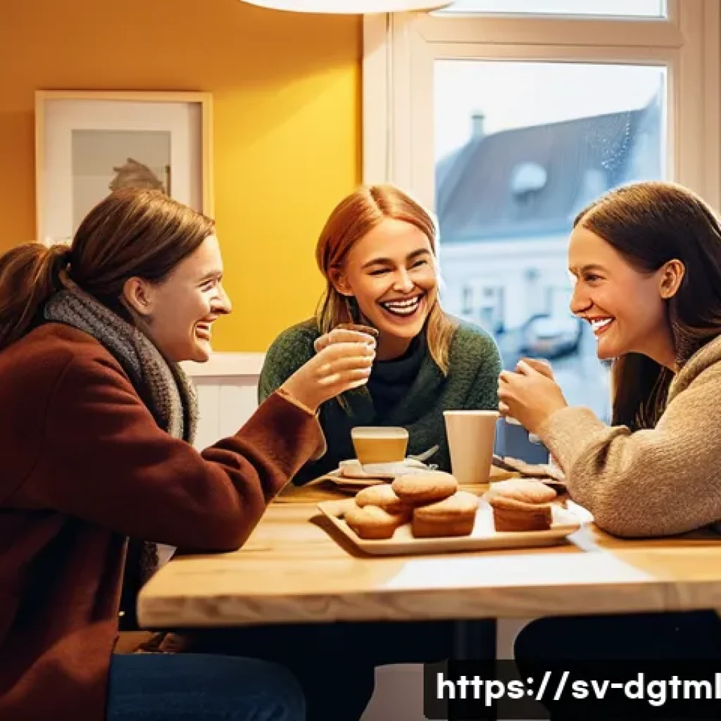 디지털 광고에서의 고객 참여를 높이는 전략 - **Prompt:** A cozy Swedish fika scene, emphasizing warmth, connection, and community. A diverse grou...