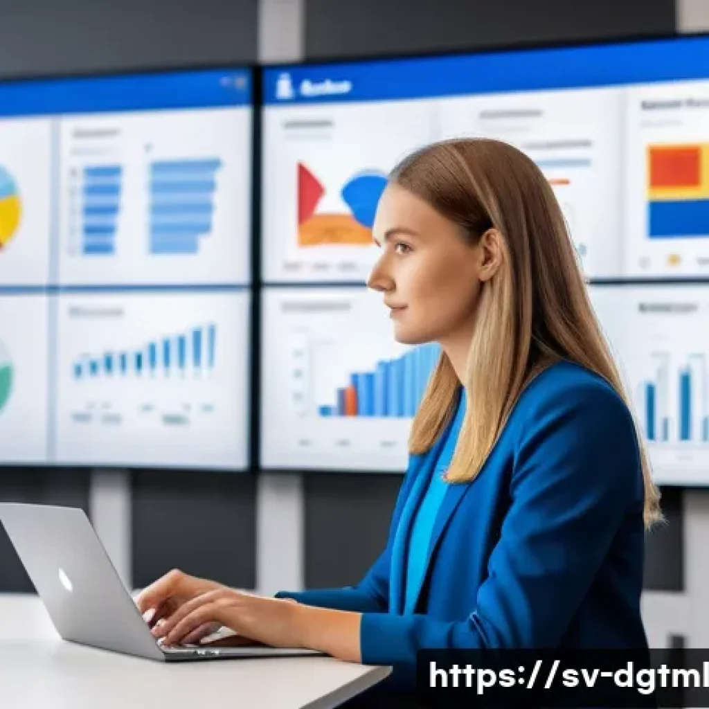 소셜 미디어 광고 전략의 효과적인 타겟팅 - A modern digital marketing office scene in Stockholm, Sweden, featuring a young professional woman a...