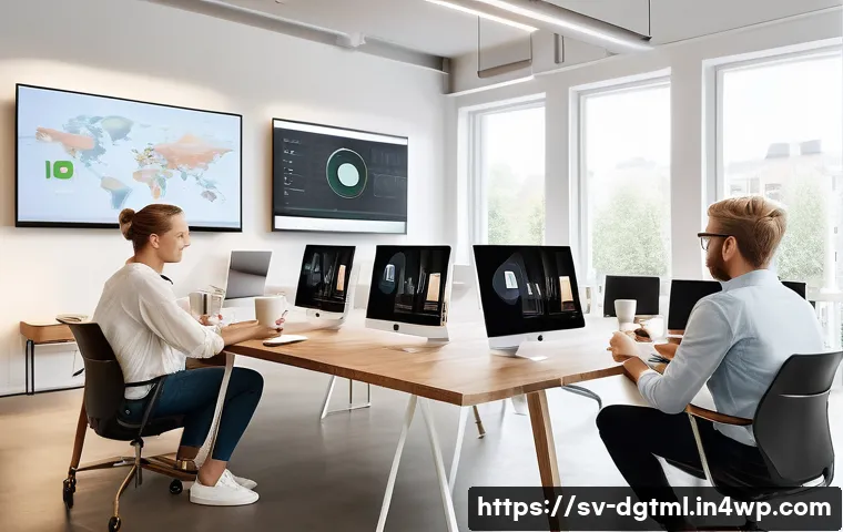 유튜브 광고 타겟팅 전략 - A modern Scandinavian office scene showing a diverse team of marketing professionals analyzing YouTu...