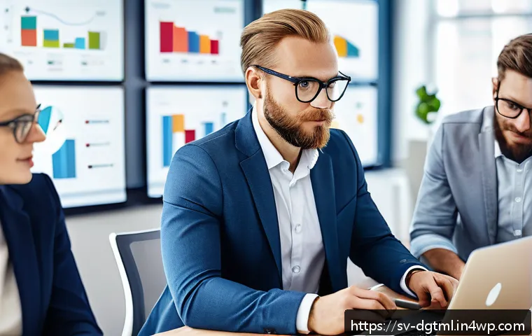 디지털 광고 타겟팅을 위한 콘텐츠 전략 - A professional Swedish marketing team in a modern office setting, collaborating on audience segmenta...