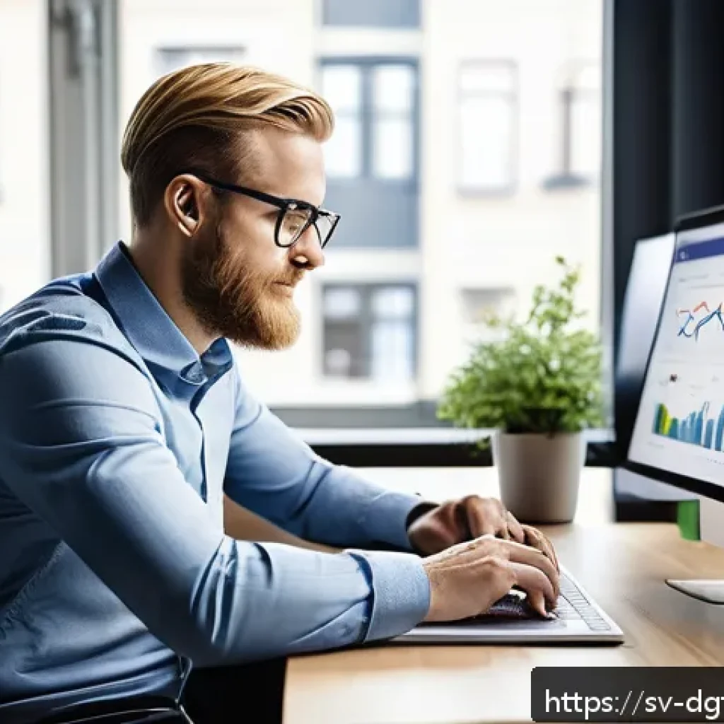 주요 광고 플랫폼의 타겟팅 기능 비교 - A modern digital marketing workspace featuring a Scandinavian professional in casual business attire...