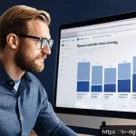 Home 19 디지털 광고 플랫폼 비교 구글 vs 페이스북 - A detailed digital marketing workspace scene showing a Swedish small business owner analyzing Facebo...