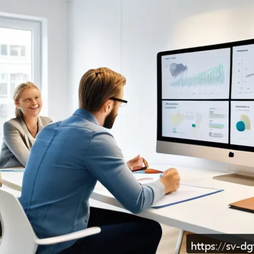 Home 30 광고 성과에 영향을 미치는 요소 분석 - A modern Swedish digital marketing office scene featuring a diverse team of professionals analyzing ...